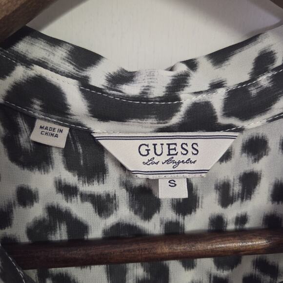 Guess Leopard Print Gauzy Flowy Button Down Sleeveless Top Black White Size S - Picture 4 of 7